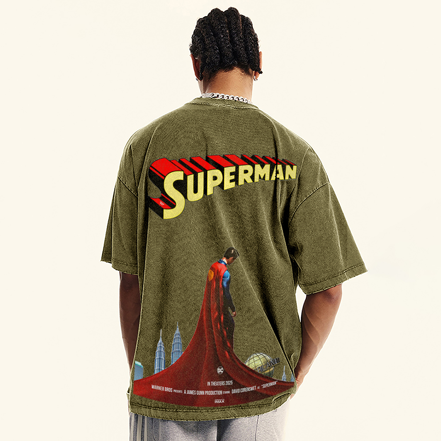 Premium Heavyweight Superman Movie IP Pattern Men's Casual T-shirt