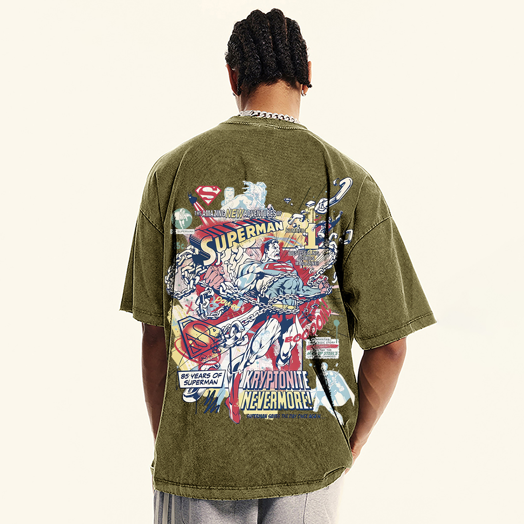 Premium Heavyweight Superman Movie IP Pattern Men's Casual T-shirt