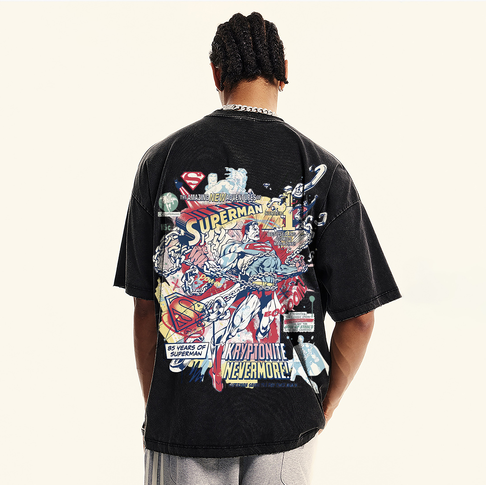 Premium Heavyweight Superman Movie IP Pattern Men's Casual T-shirt