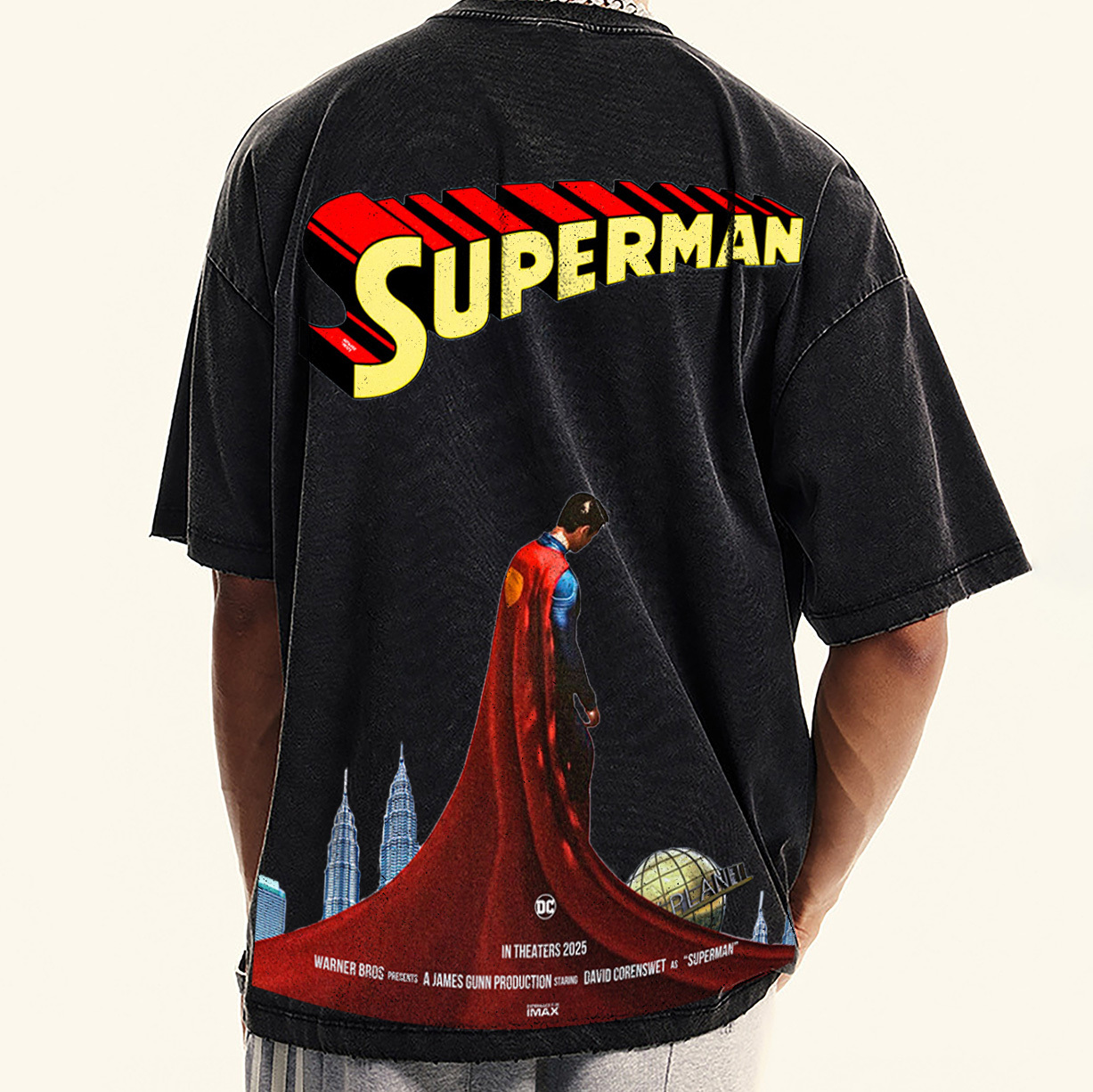 Premium Heavyweight Superman Movie IP Pattern Men's Casual T-shirt