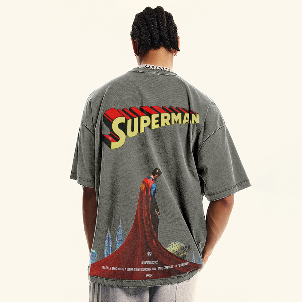 Premium Heavyweight Superman Movie IP Pattern Men's Casual T-shirt