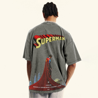 Premium Heavyweight Superman Movie IP Pattern Men's Casual T-shirt