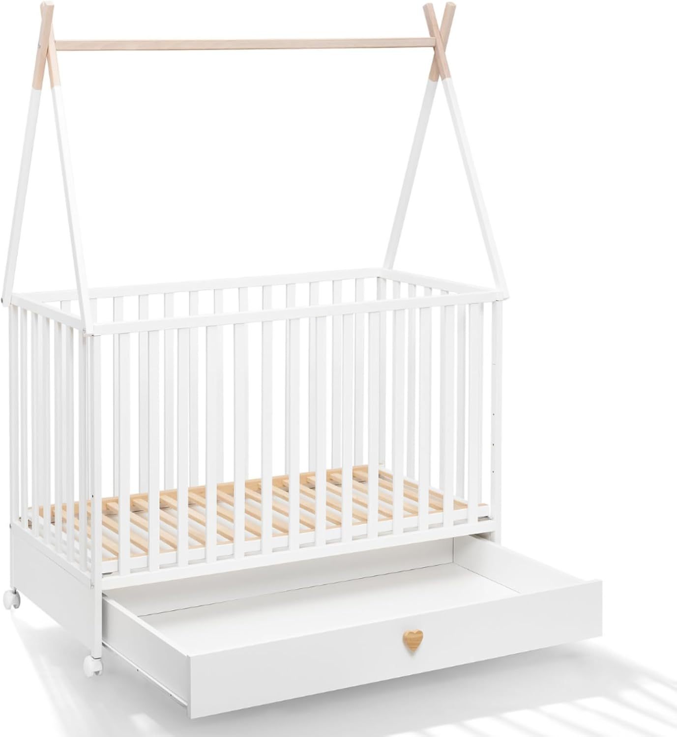 NEXAMARKET Weiss Babybett mit Schubladen 60x120 - Baby Bett - Kinderbett 60x120 ab 3 Jahr - Beistellbett Baby - Kinder Bett - Maserholz Kinderbetten