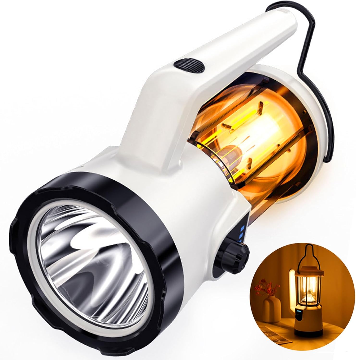 NEXAMARKET LED Campinglampe,IP64 Wasserdicht Aufladbar Camping Laterne, Eingebaute 3600mAh Akku, 3 Lichtmodi Taschenlampe für Abenteuer, Wandern, Angeln, SOS,