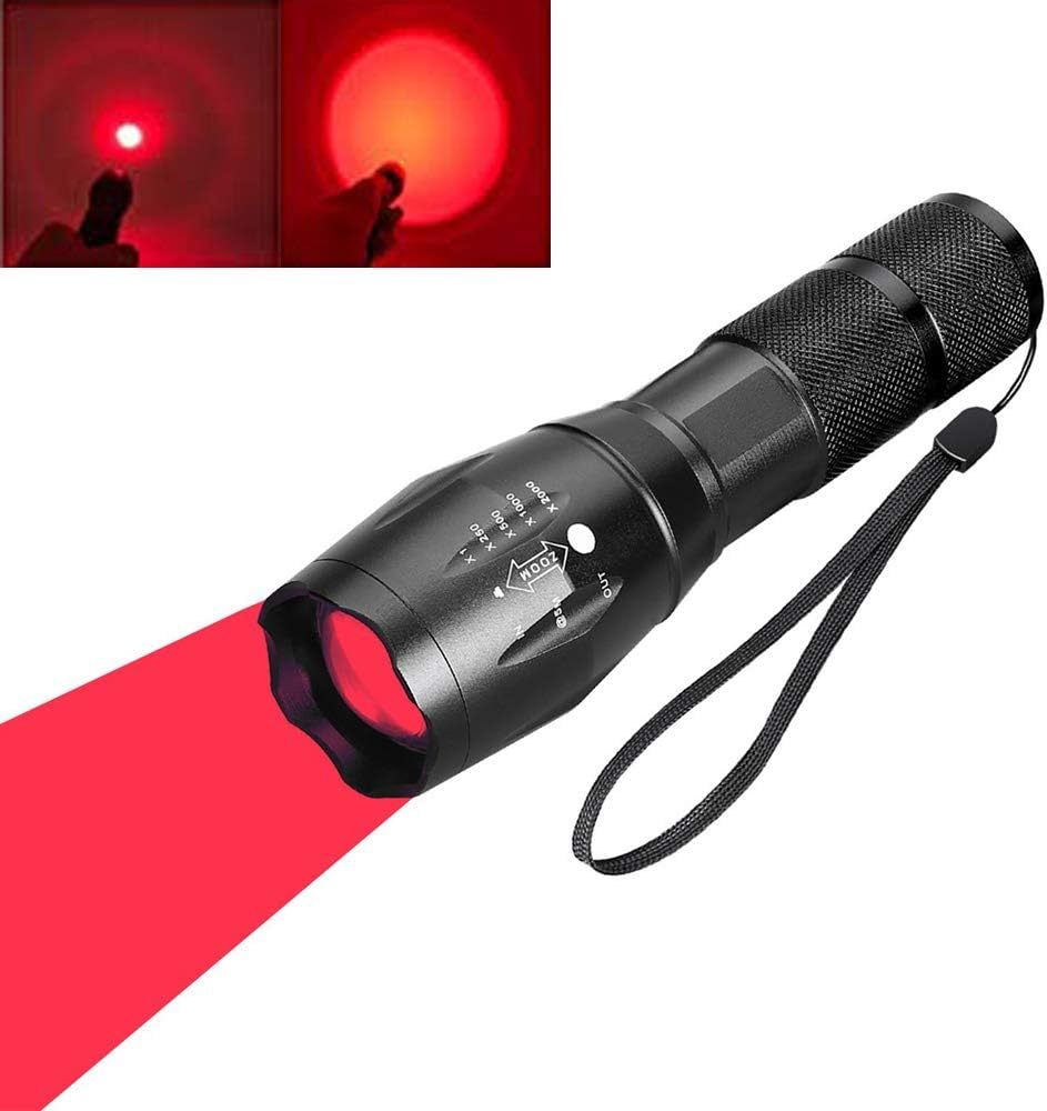 NEXAMARKET Rotlicht LED Taschenlampe, rote taktische Taschenlampe Signallampen Zoomable einstellbarer Fokus 1-Modus für Nachtsicht Astronomie Angeln
