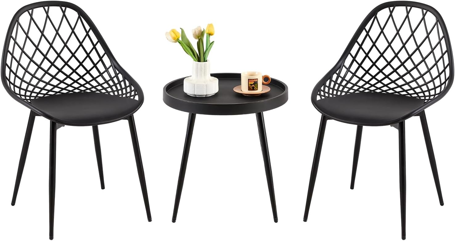 NEXAMARKET Balkonmöbel Set Gartentisch mit 2 Stühlen Loungesessel Balkonmöbel Kleiner Balkon Gartengarnitur Set Terrassenmöbel Set für Balkon, Terrasse & Garten, Schwarz