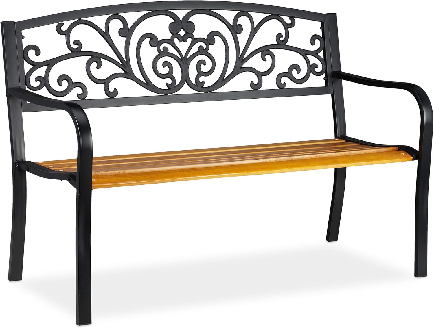 NEXAMARKET Gartenbank, 2-Sitzer, Balkon, Terrasse, Holz, Metall, rustikale Parkbank, HxBxT: 86,5x127x59 cm, braun/schwarz