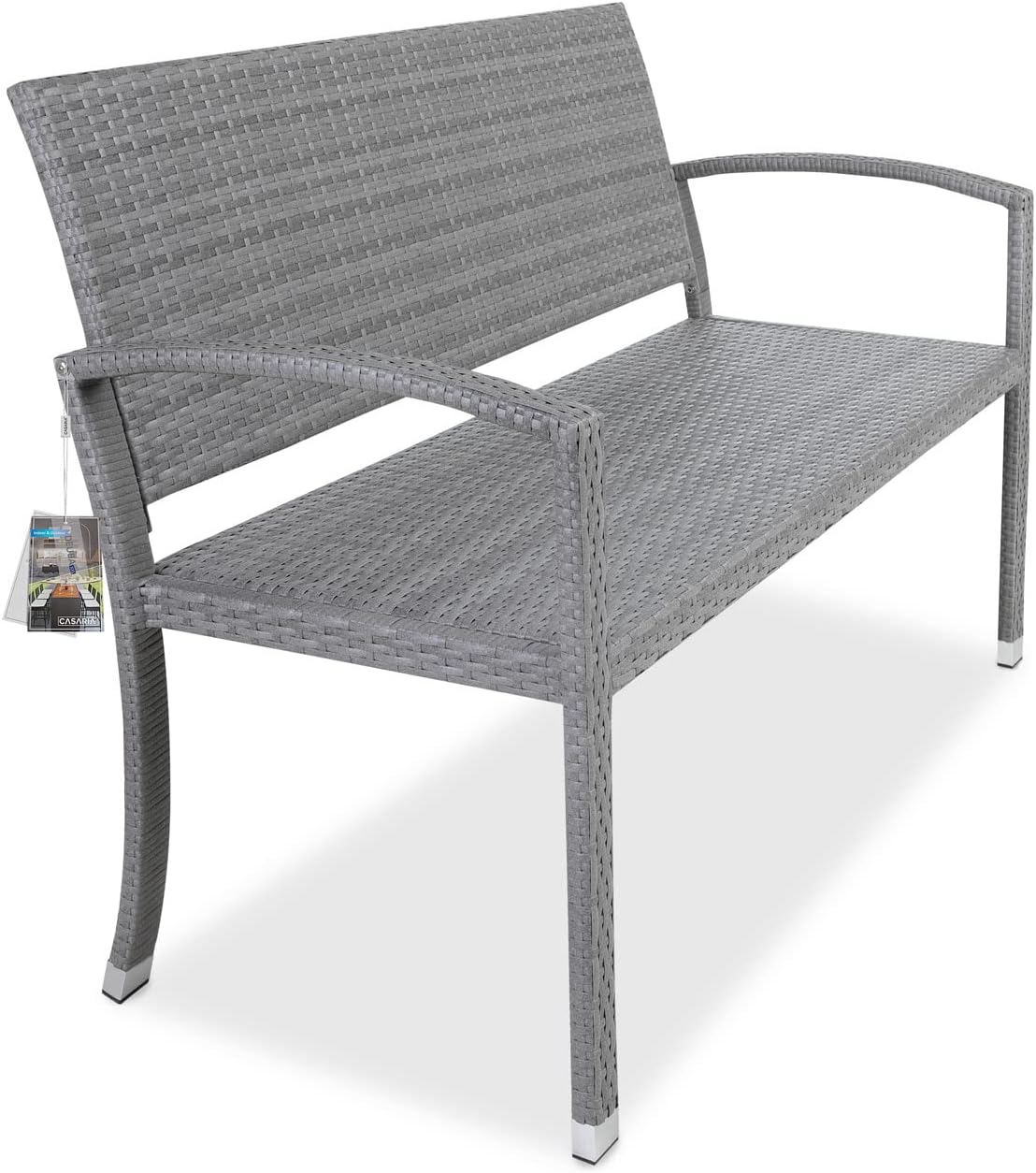 NEXAMARKET Gartenbank Wetterfest Polyrattan UV-beständig 320kg Belastbar Garten Terrasse Balkon Bank Balkonbank Gartenmöbel 122x58x87cm 2-Sitzer Grau
