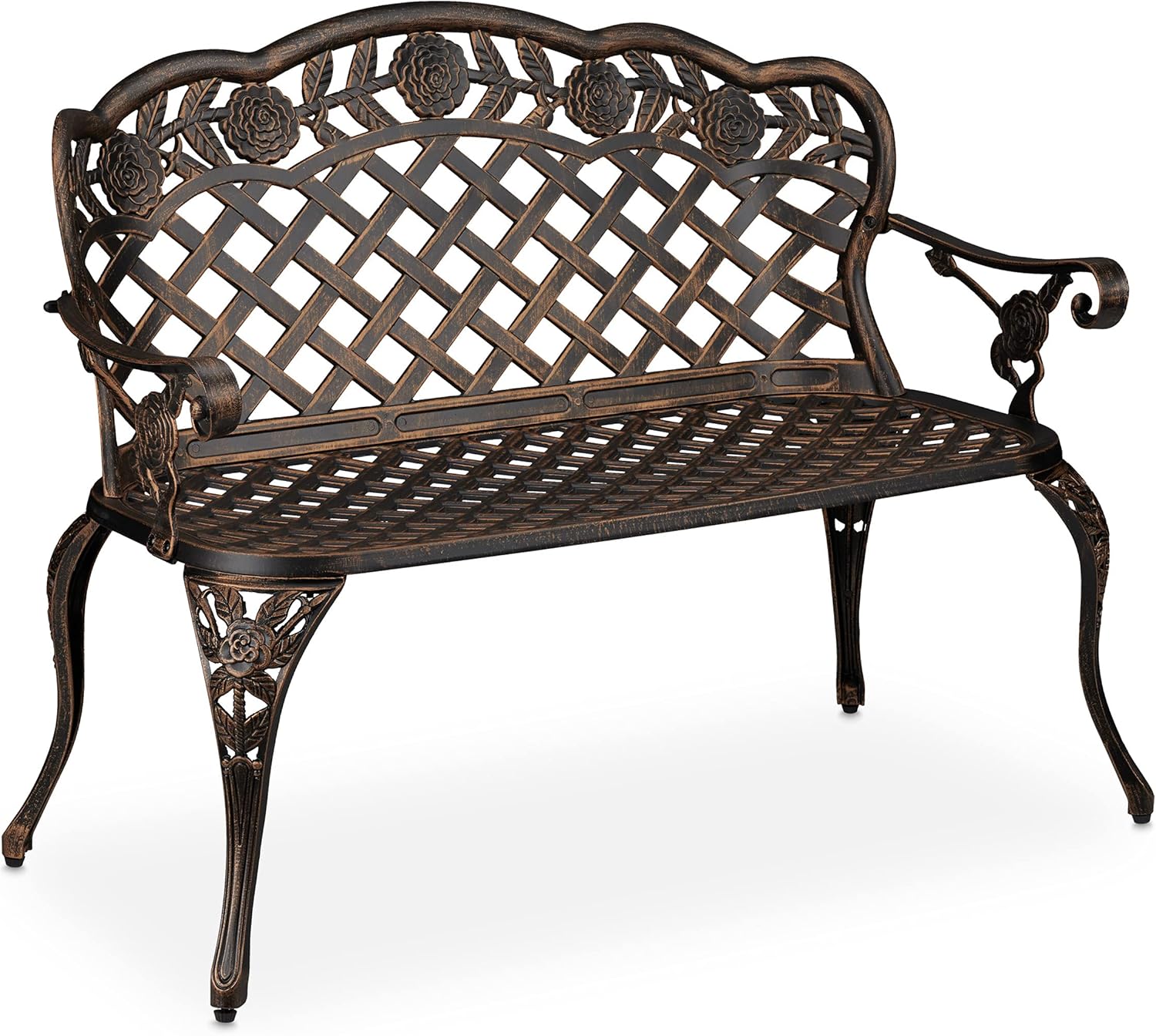 NEXAMARKET Gartenbank, 2 Sitzer, Rosen, Terrasse, Balkon, Aluminium Guss, antike Sitzbank, 84x111,5x56 cm, schwarz/bronze