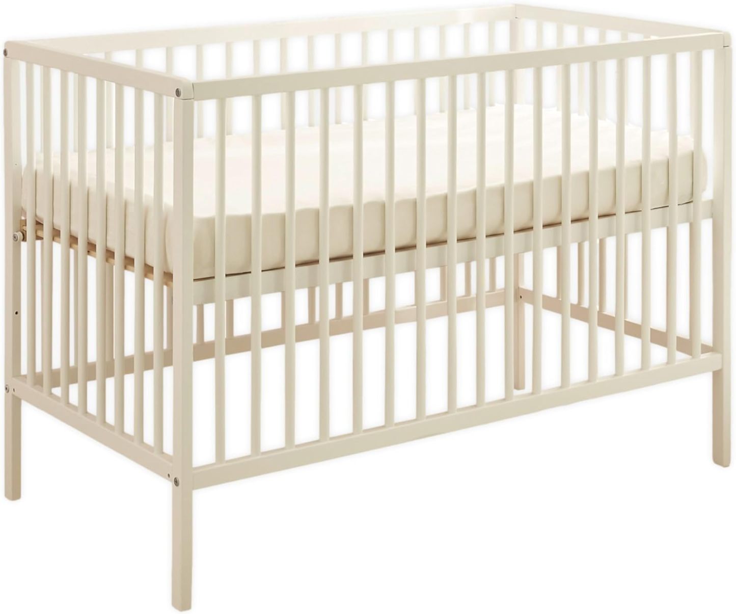 NEXAMARKET Celia Sicheres Babybett 60x120 cm aus massiver Buche in Weiß - Funktionales Baby Gitterbett mit höhenverstellbarem Lattenrost - 64 x 80 x 124 cm (B/H/T)