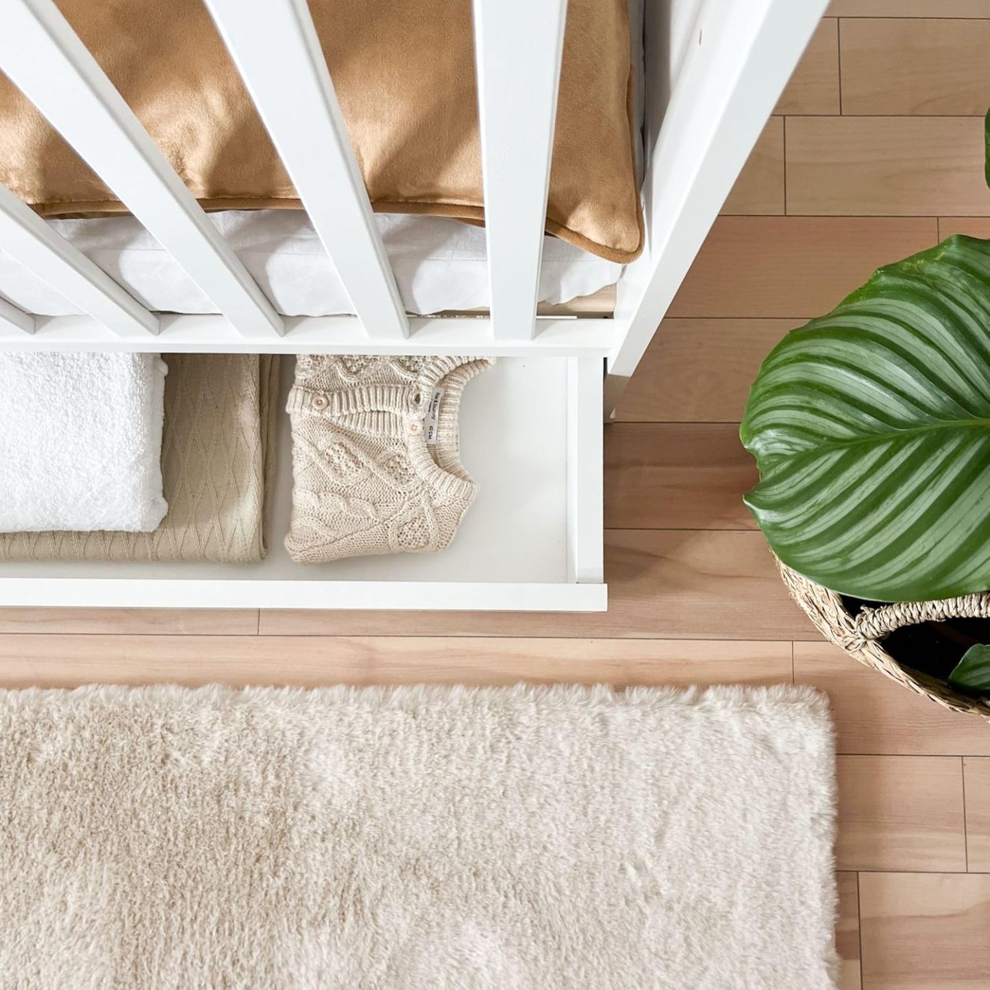 NEXAMARKET Weiss Babybett mit Schubladen 60x120 - Baby Bett - Kinderbett 60x120 ab 3 Jahr - Beistellbett Baby - Kinder Bett - Maserholz Kinderbetten