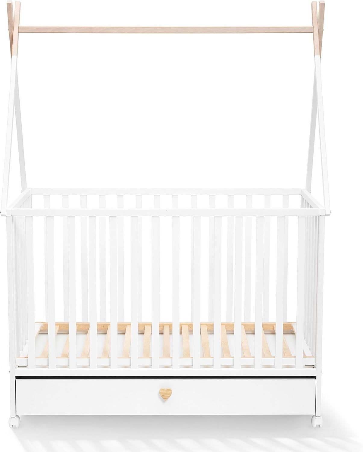 NEXAMARKET Weiss Babybett mit Schubladen 60x120 - Baby Bett - Kinderbett 60x120 ab 3 Jahr - Beistellbett Baby - Kinder Bett - Maserholz Kinderbetten