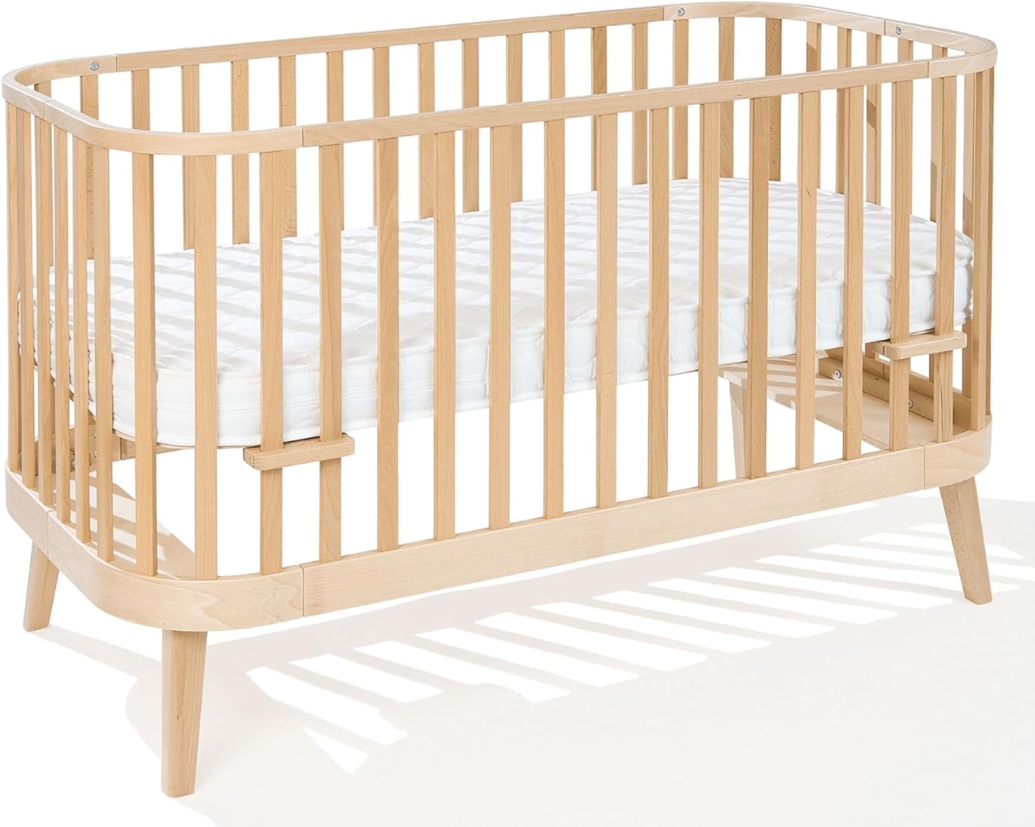 NEXAMARKET MEBLE Gitterbett 140x70 cm - 2in1 Babybett Kinderbett - Principal Beistellbett Baby aus Holz - Bett Baby Mitwachsend - Kinderbett umbaubar - Jugendbett - Holz