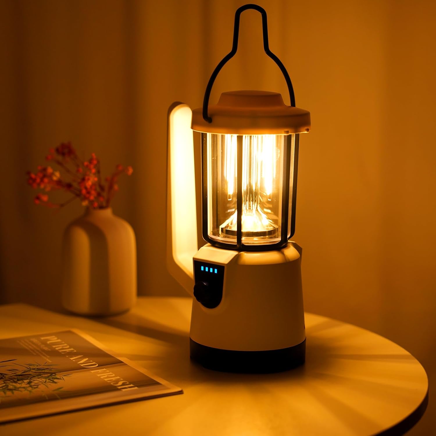 NEXAMARKET LED Campinglampe,IP64 Wasserdicht Aufladbar Camping Laterne, Eingebaute 3600mAh Akku, 3 Lichtmodi Taschenlampe für Abenteuer, Wandern, Angeln, SOS,