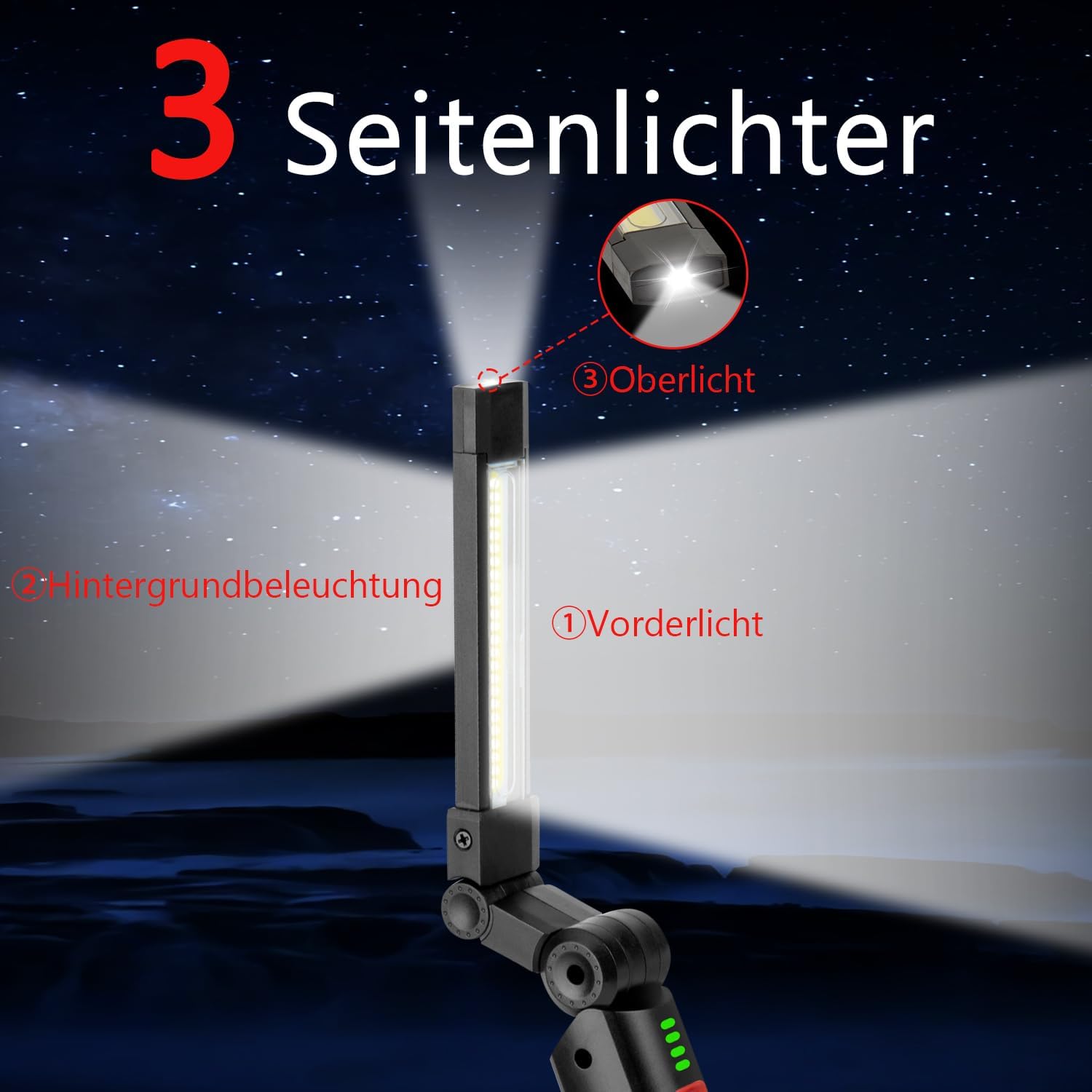 NEXAMARKET LED Werkstattlampe Arbeitsleuchte, Arbeitslampe LED Werkstatt 3 Seitenlichter 7 Lichtmodi, Akku Arbeitsleuchte mit Magnet und Haken 360° Drehbar, für Auto Reparatur, Camping, Notfall (2 Stück) [Energieklasse F]