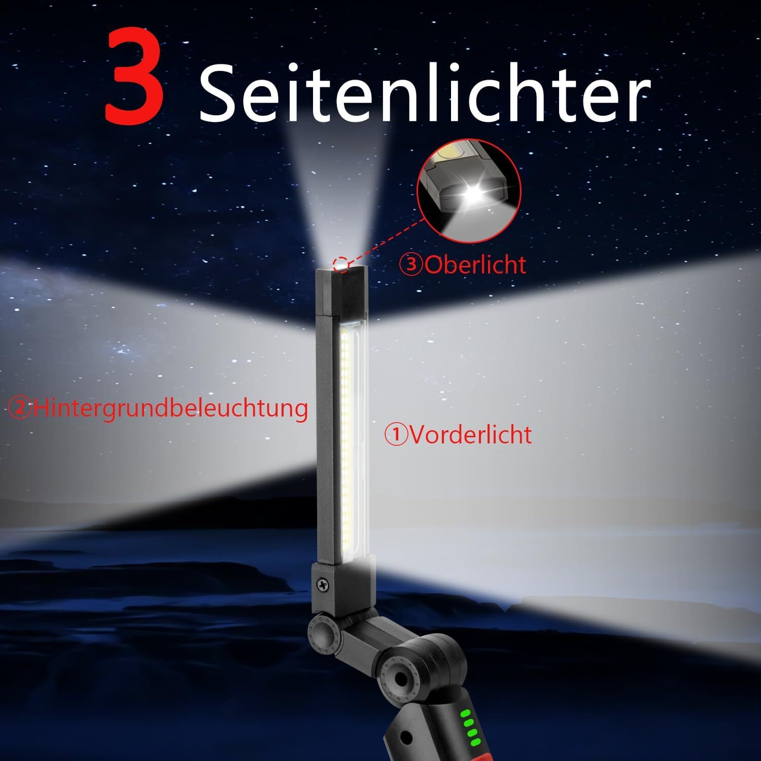 NEXAMARKET LED Werkstattlampe Arbeitsleuchte, Arbeitslampe LED Werkstatt 3 Seitenlichter 7 Lichtmodi, Akku Arbeitsleuchte mit Magnet und Haken 360° Drehbar, für Auto Reparatur, Camping, Notfall (2 Stück) [Energieklasse F]