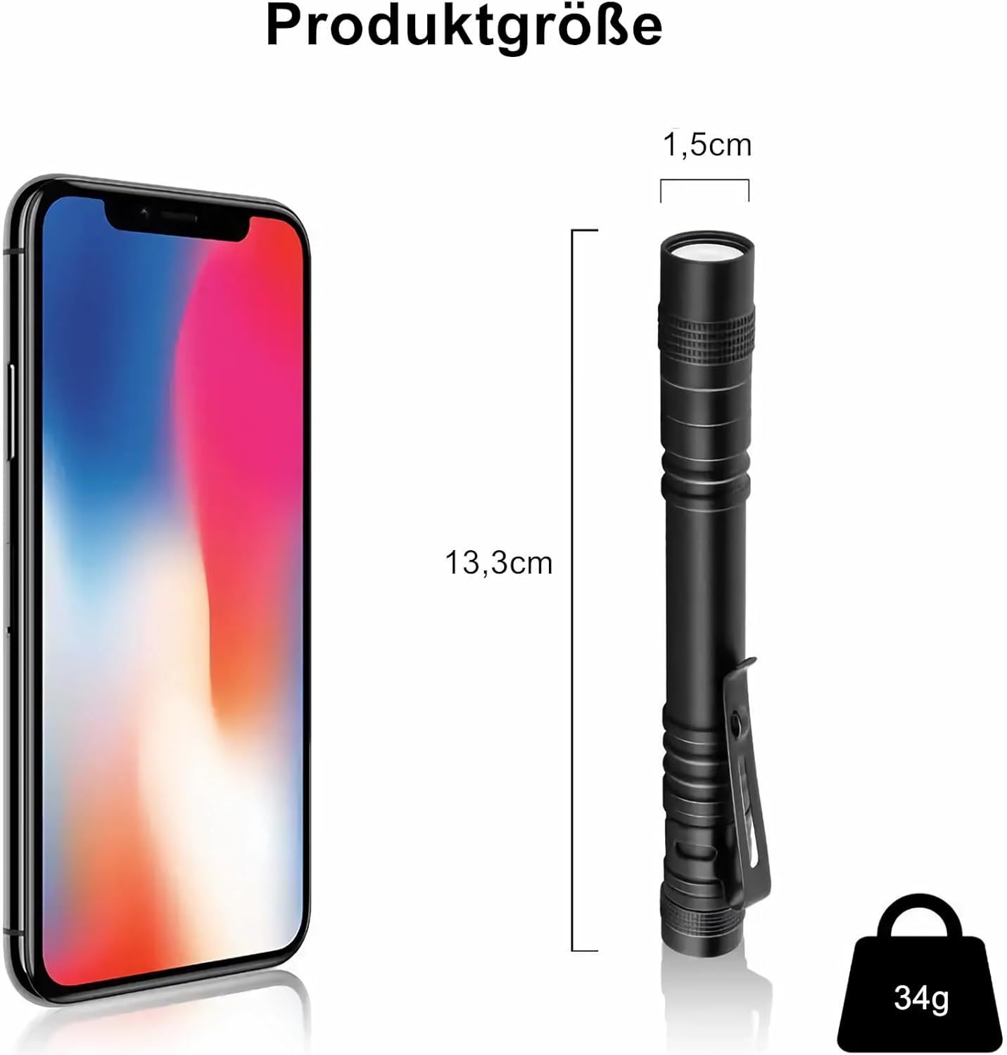 NEXAMARKET 1pc Tragbares Grelles Licht, Ultra Helle LED Taschenlampe Wasserdichte Ministift Form Taschen Fackel mit Anti-Schleuder Taschen Klipp [Energieklasse A]