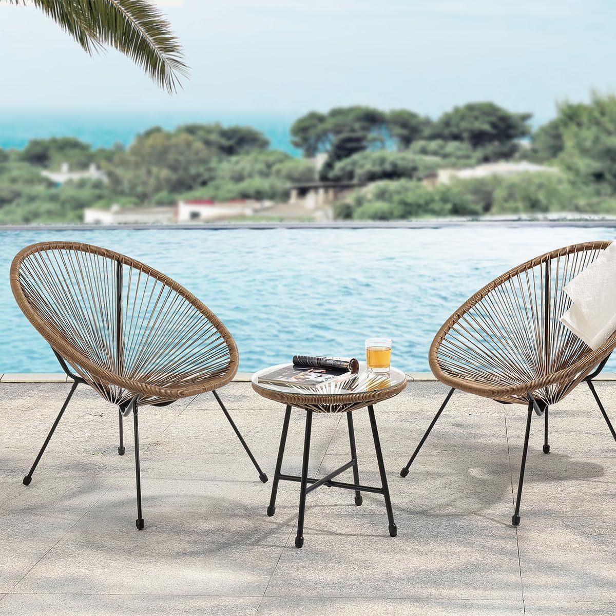 NEXAMARKET Bali Balkon-Möbel 3-TLG. Polyrattan Lounge-Set Balkon-Set Braun
