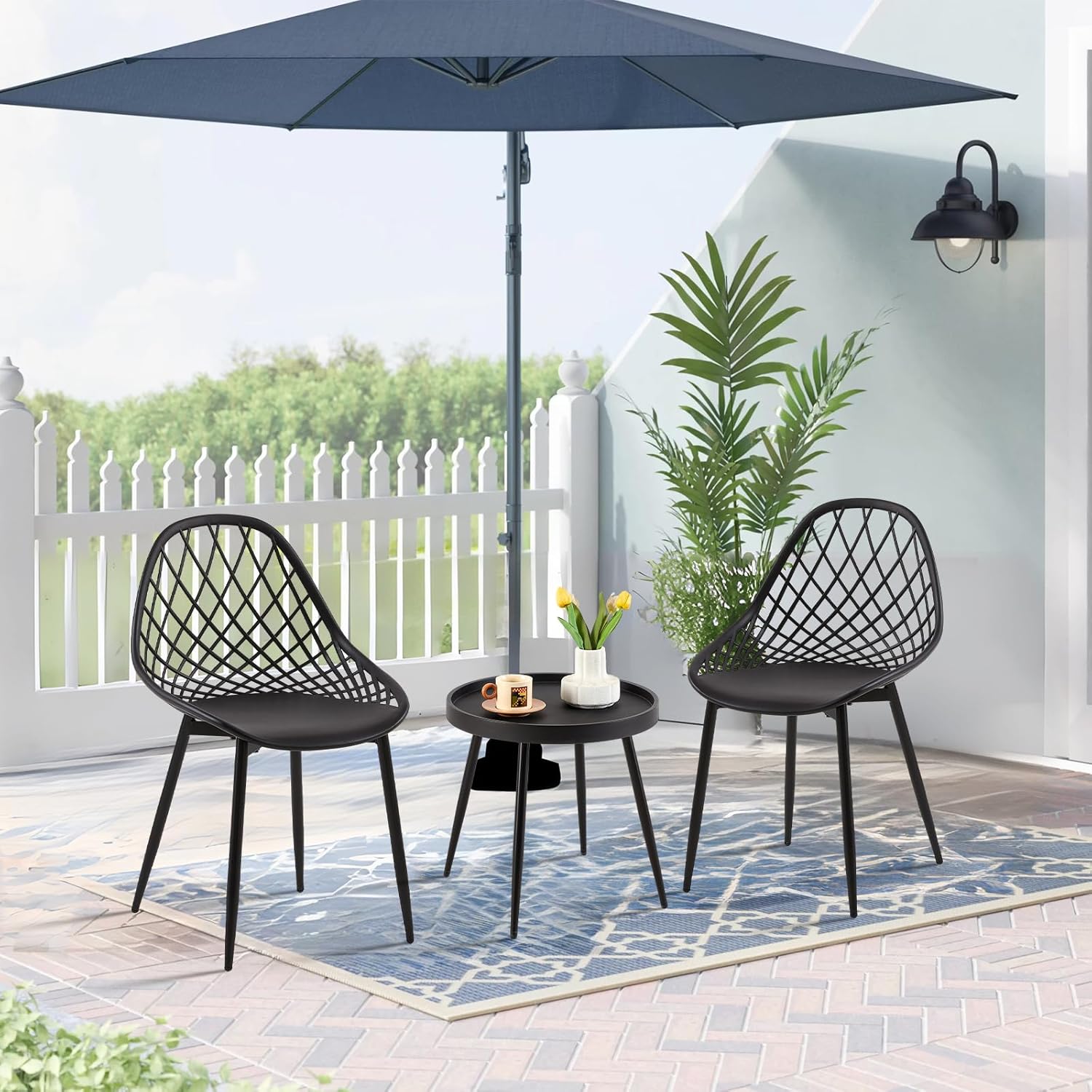 NEXAMARKET Balkonmöbel Set Gartentisch mit 2 Stühlen Loungesessel Balkonmöbel Kleiner Balkon Gartengarnitur Set Terrassenmöbel Set für Balkon, Terrasse & Garten, Schwarz