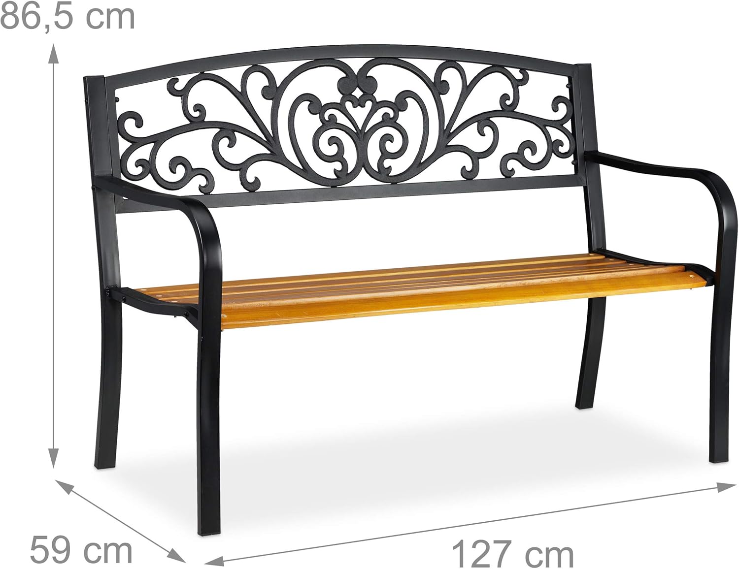 NEXAMARKET Gartenbank, 2-Sitzer, Balkon, Terrasse, Holz, Metall, rustikale Parkbank, HxBxT: 86,5x127x59 cm, braun/schwarz