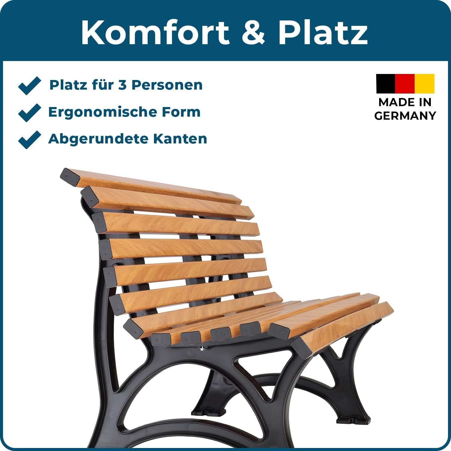 NEXAMARKET Sitzbank Helgoland - 3-Sitzer Gartenbank für Garten, Balkon, Terrasse, Parkbank in Holzoptik, Made in Germany