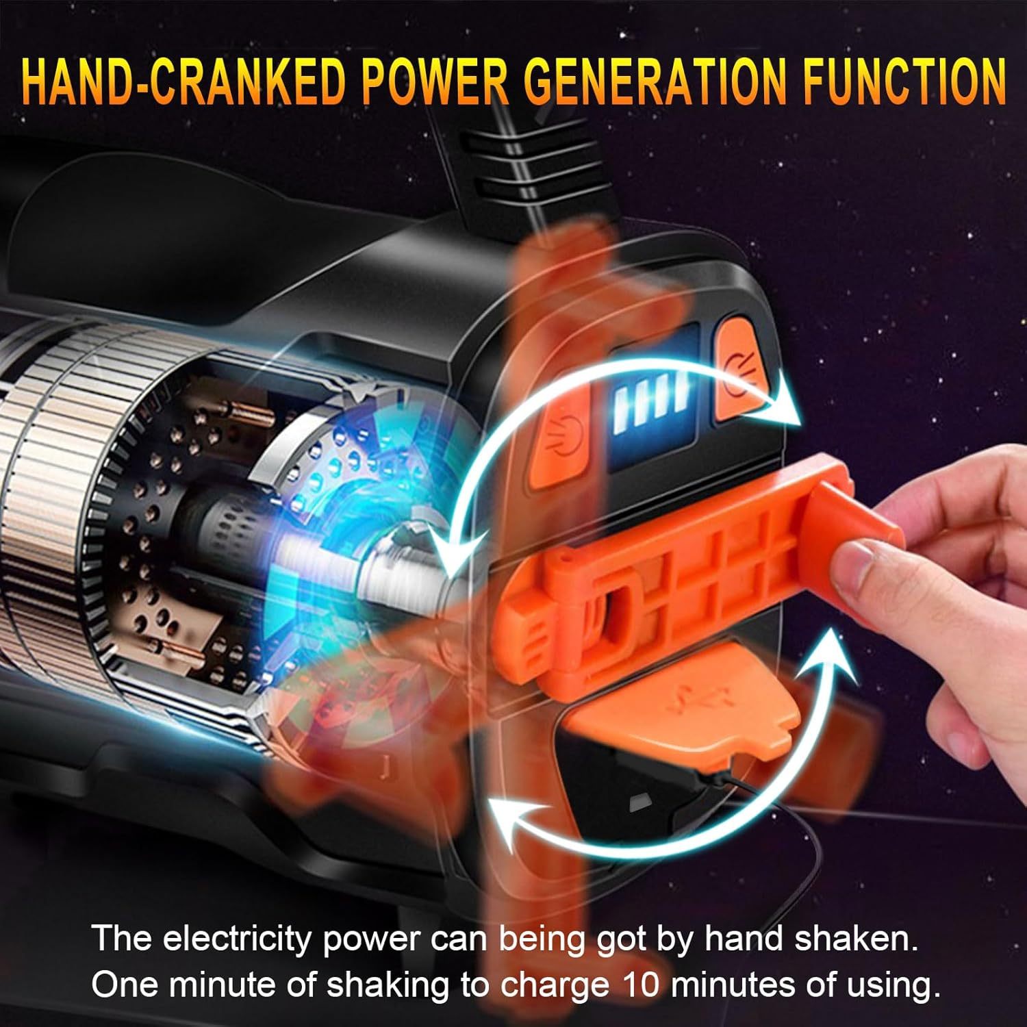 NEXAMARKET LED Handscheinwerfer Akku, Handkurbel Wiederaufladbare Taschenlampe, 7000 Lumens mit 6 Modi, USB-Kabel, IPX4 Wasserdicht LED Handscheinwerfer Aufladbar für Camping/Notfall/Haushalt [Energieklasse A]