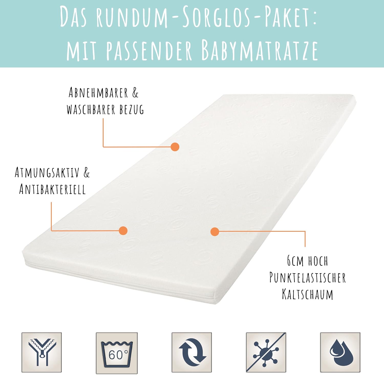 NEXAMARKET Babybett Kinderbett Gitterbett 70x140 höhenverstellbar & herausnehmbare Sprossen, mit Schublade und Matratze | Buchenholz Natur sehr stabil Made in Europe
