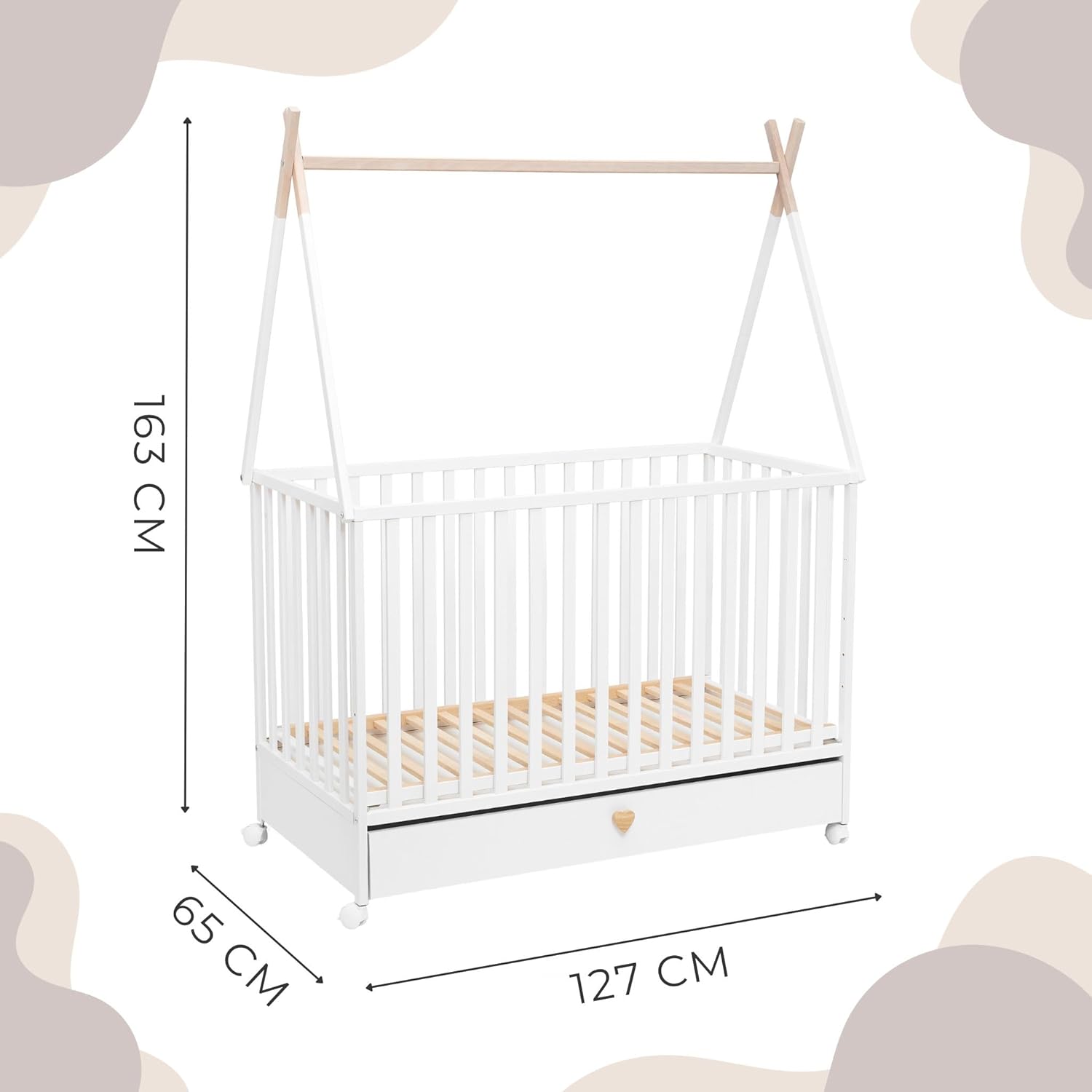 NEXAMARKET Weiss Babybett mit Schubladen 60x120 - Baby Bett - Kinderbett 60x120 ab 3 Jahr - Beistellbett Baby - Kinder Bett - Maserholz Kinderbetten