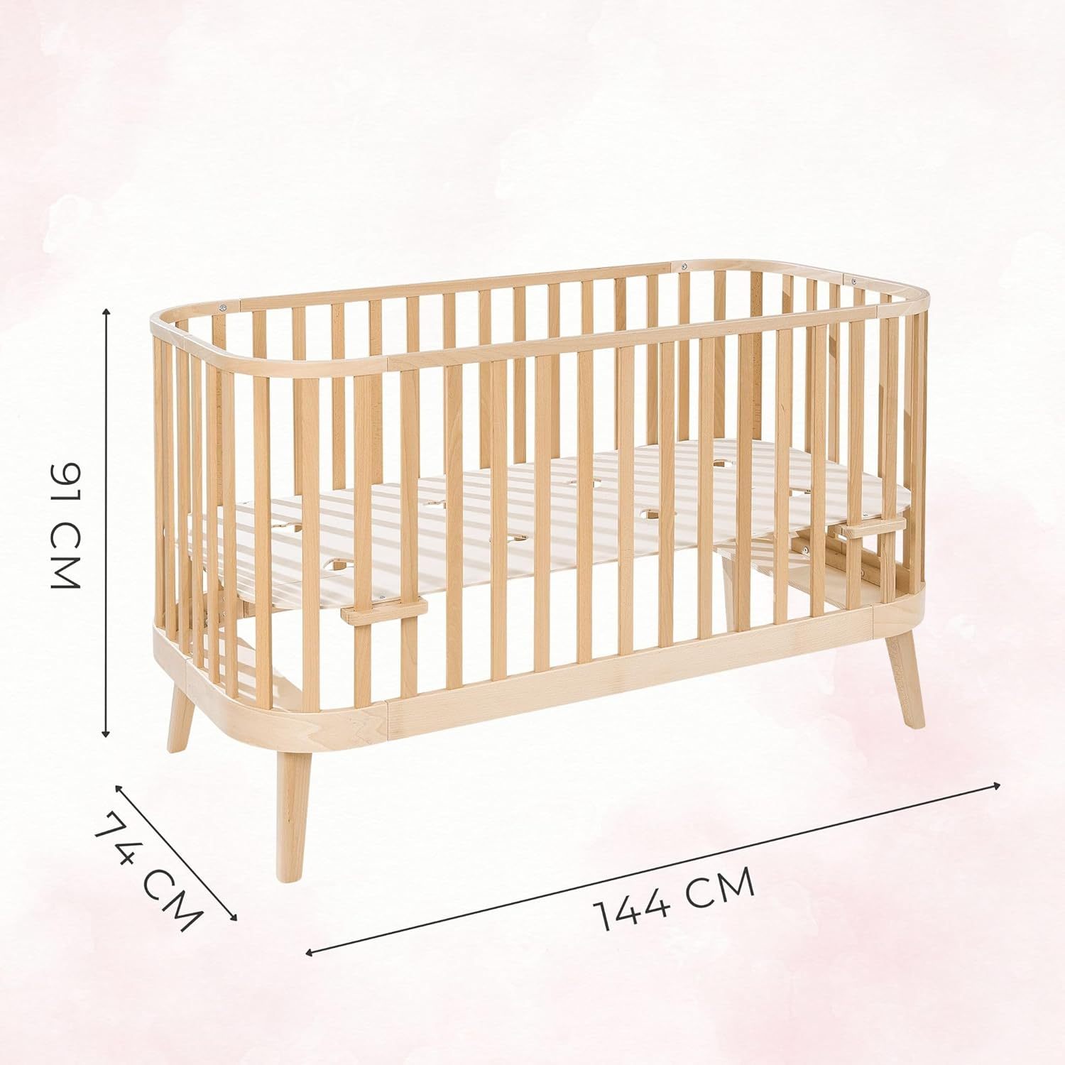 NEXAMARKET MEBLE Gitterbett 140x70 cm - 2in1 Babybett Kinderbett - Principal Beistellbett Baby aus Holz - Bett Baby Mitwachsend - Kinderbett umbaubar - Jugendbett - Holz