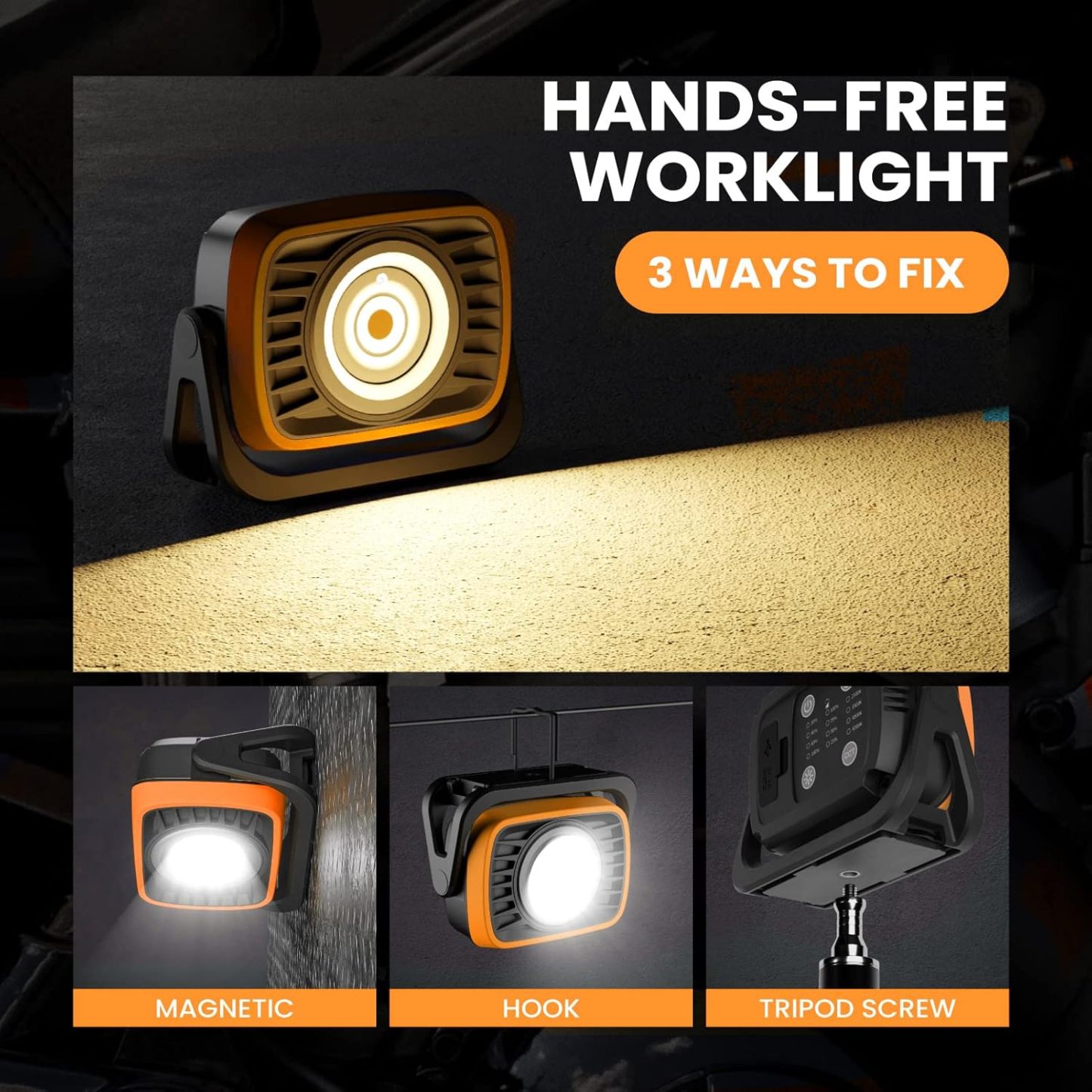 NEXAMARKET COB LED Akku Werkstatt Strahler Arbeitsleuchte Tragbar mit Magnet, 2200Lm Hohe Helligkeit Dimmbar, 8000mAh mit Powerbank Funktion, Lampe für Camping Baustelle Autowerkstätten