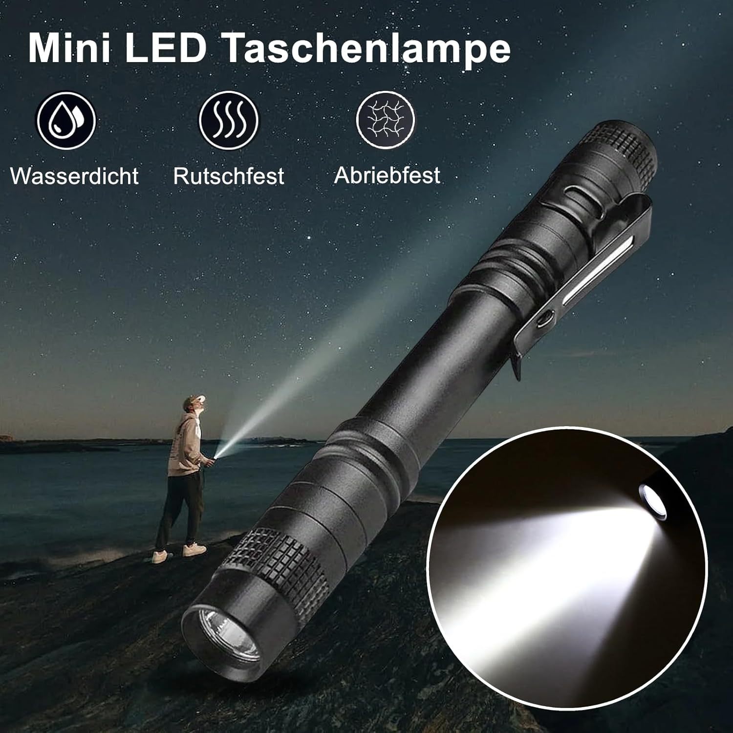 NEXAMARKET 1pc Tragbares Grelles Licht, Ultra Helle LED Taschenlampe Wasserdichte Ministift Form Taschen Fackel mit Anti-Schleuder Taschen Klipp [Energieklasse A]