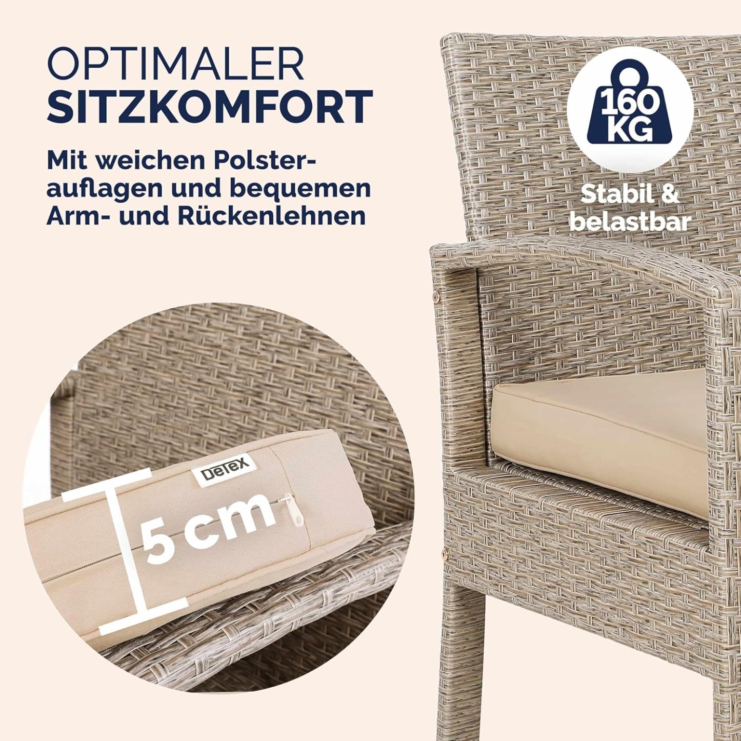 NEXAMARKET Gartenmöbel Set Wetterfest 4 Personen Outdoor inkl. Auflagen Polyrattan 2 Sessel Gartenbank Tisch Garten Terrasse Balkon Möbel Lounge Creme