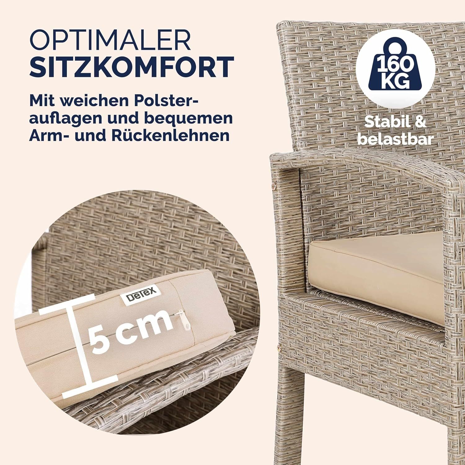 NEXAMARKET Gartenmöbel Set Wetterfest 4 Personen Outdoor inkl. Auflagen Polyrattan 2 Sessel Gartenbank Tisch Garten Terrasse Balkon Möbel Lounge Creme