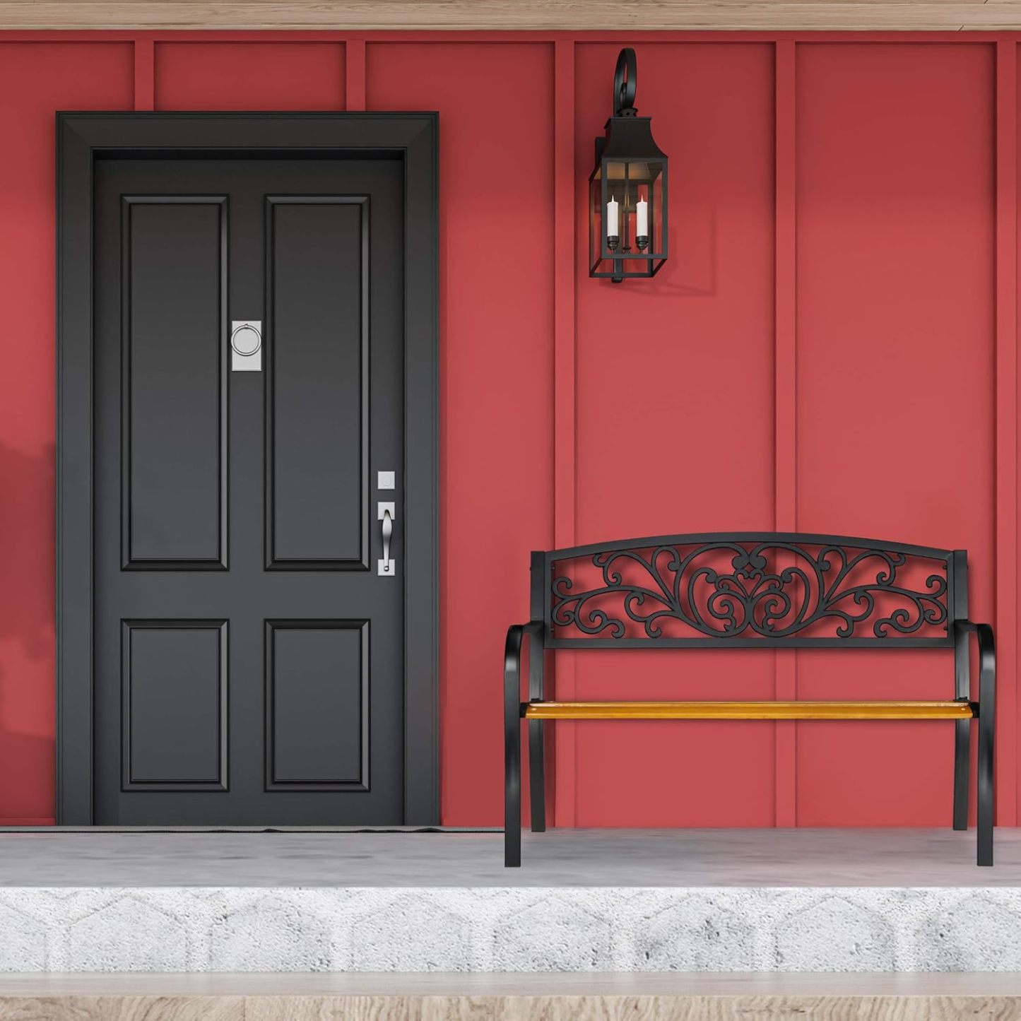 NEXAMARKET Gartenbank, 2-Sitzer, Balkon, Terrasse, Holz, Metall, rustikale Parkbank, HxBxT: 86,5x127x59 cm, braun/schwarz