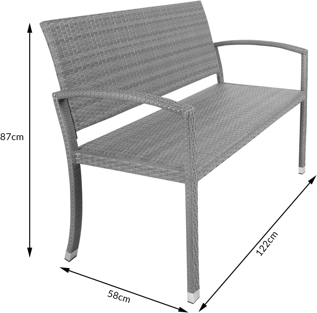 NEXAMARKET Gartenbank Wetterfest Polyrattan UV-beständig 320kg Belastbar Garten Terrasse Balkon Bank Balkonbank Gartenmöbel 122x58x87cm 2-Sitzer Grau