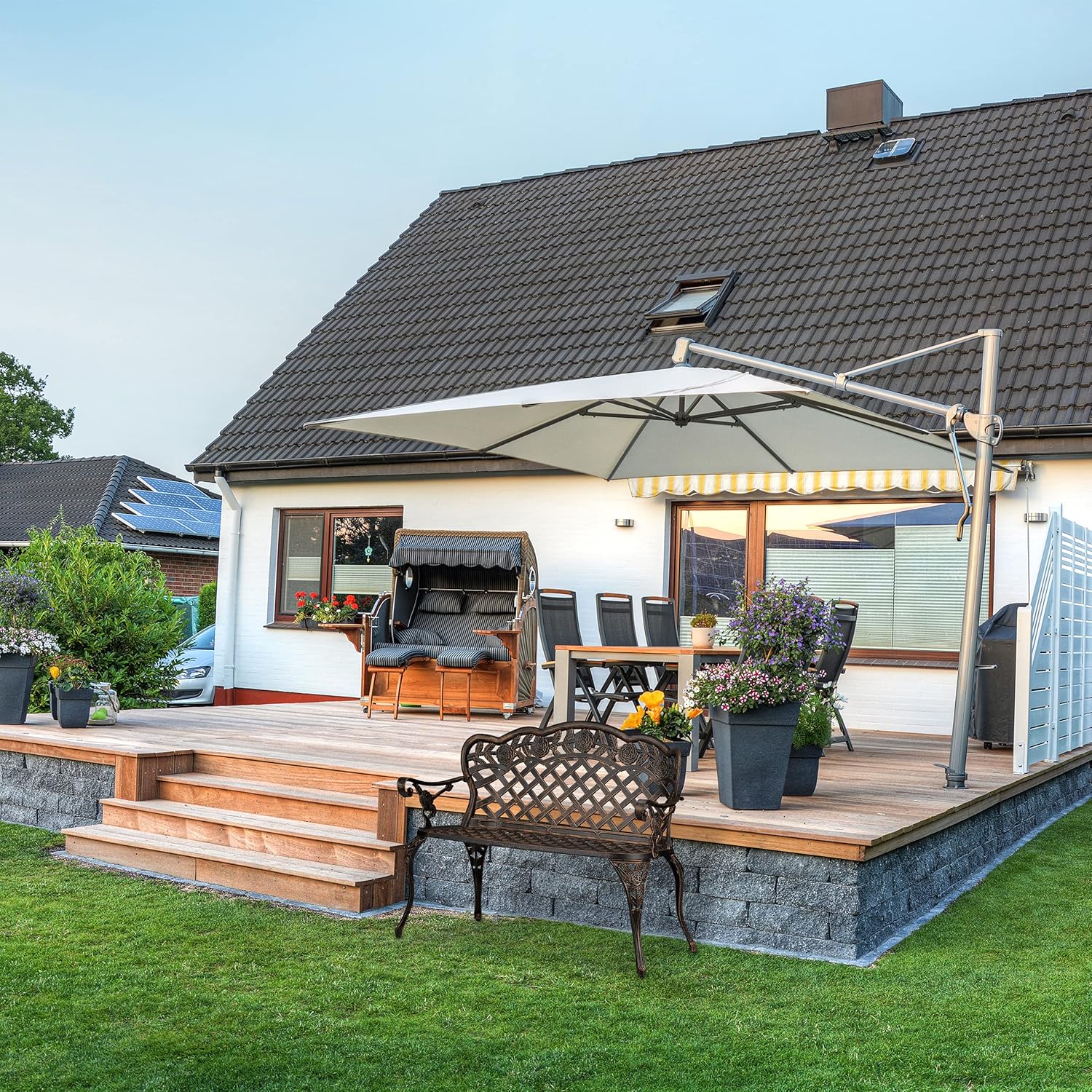 NEXAMARKET Gartenbank, 2 Sitzer, Rosen, Terrasse, Balkon, Aluminium Guss, antike Sitzbank, 84x111,5x56 cm, schwarz/bronze