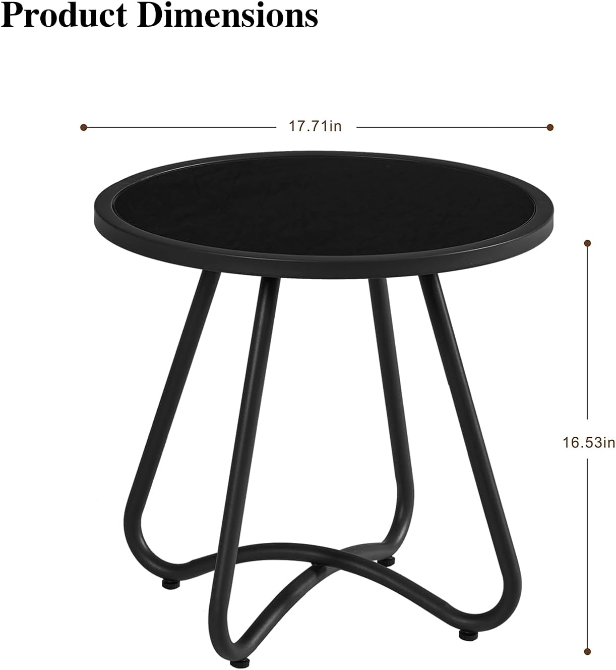 NEXAMARKET Outdoor-Beistelltische, Kleiner Gartentisch, runder Terrassen-Beistelltisch aus Stahl, Akzent-Beistelltisch für Terrasse, Hof, Garten, Innen- und Außenbereich (Tischplatte aus gehärtetem Glas)