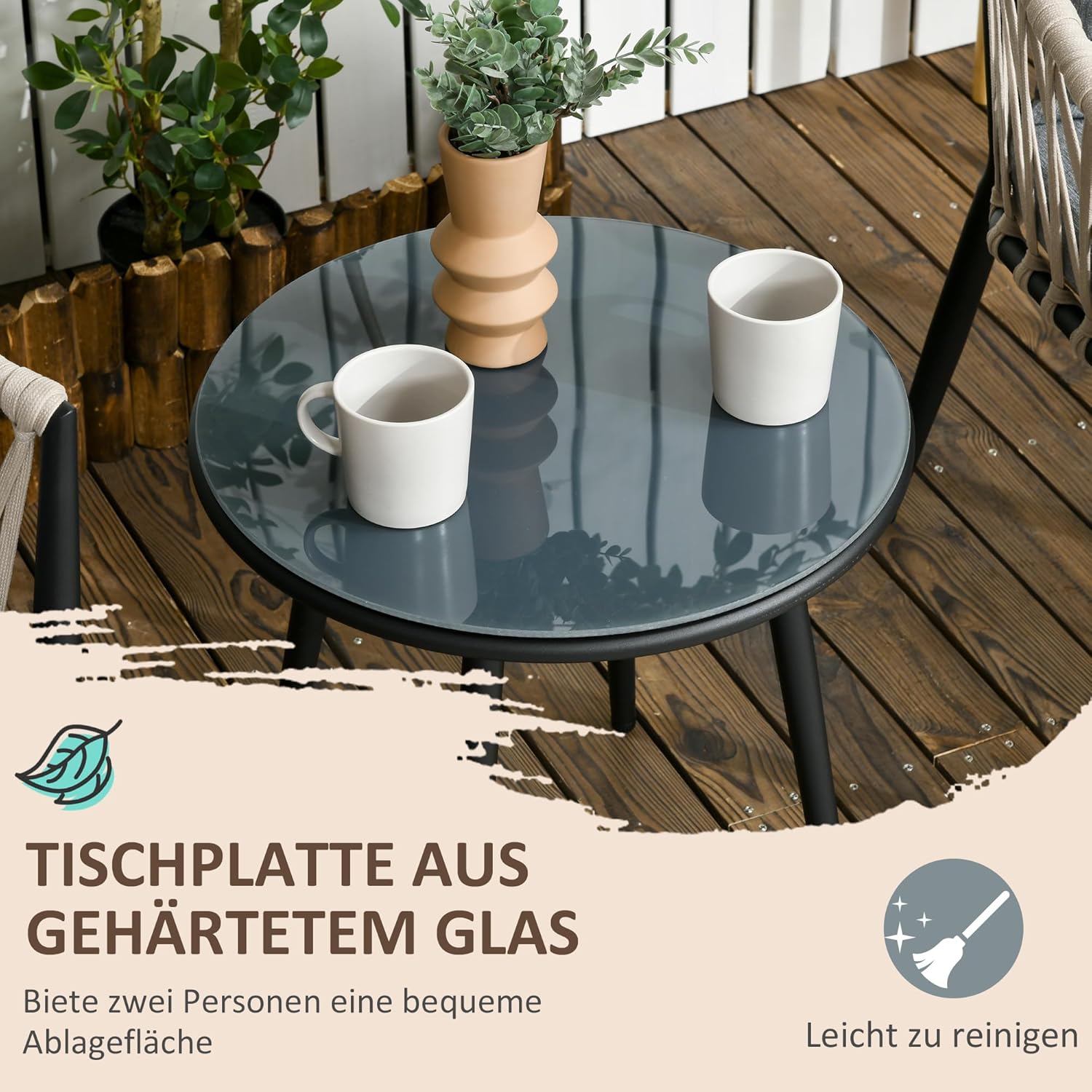 NEXAMARKET 3tlg. Gartenmöbel Set, Garten-Bistroset inkl. 1 Tisch, 2 Stühlen mit Sitzkissen, Balkon-Set, Gartengarnitur für Terrasse, Balkon, Stahl, Grau