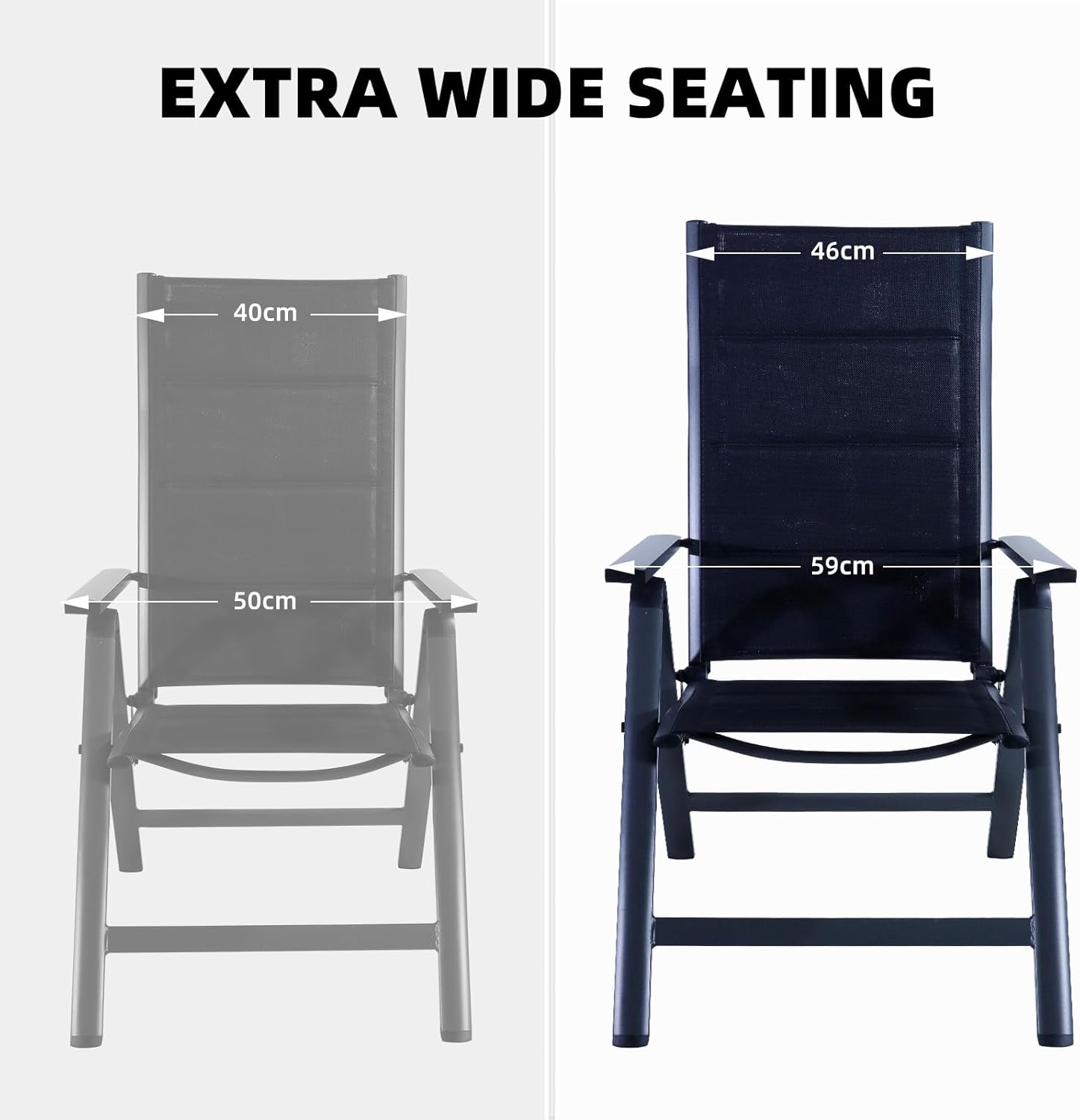 NEXAMARKET Gartenstühle Alu 2er Set,Gartenstuhl Hochlehner Klappbar, Balkonstühle 7-Fach Verstellbar bis 150kg Dunkelgaru,Modell:Luxcomfort,CushHom