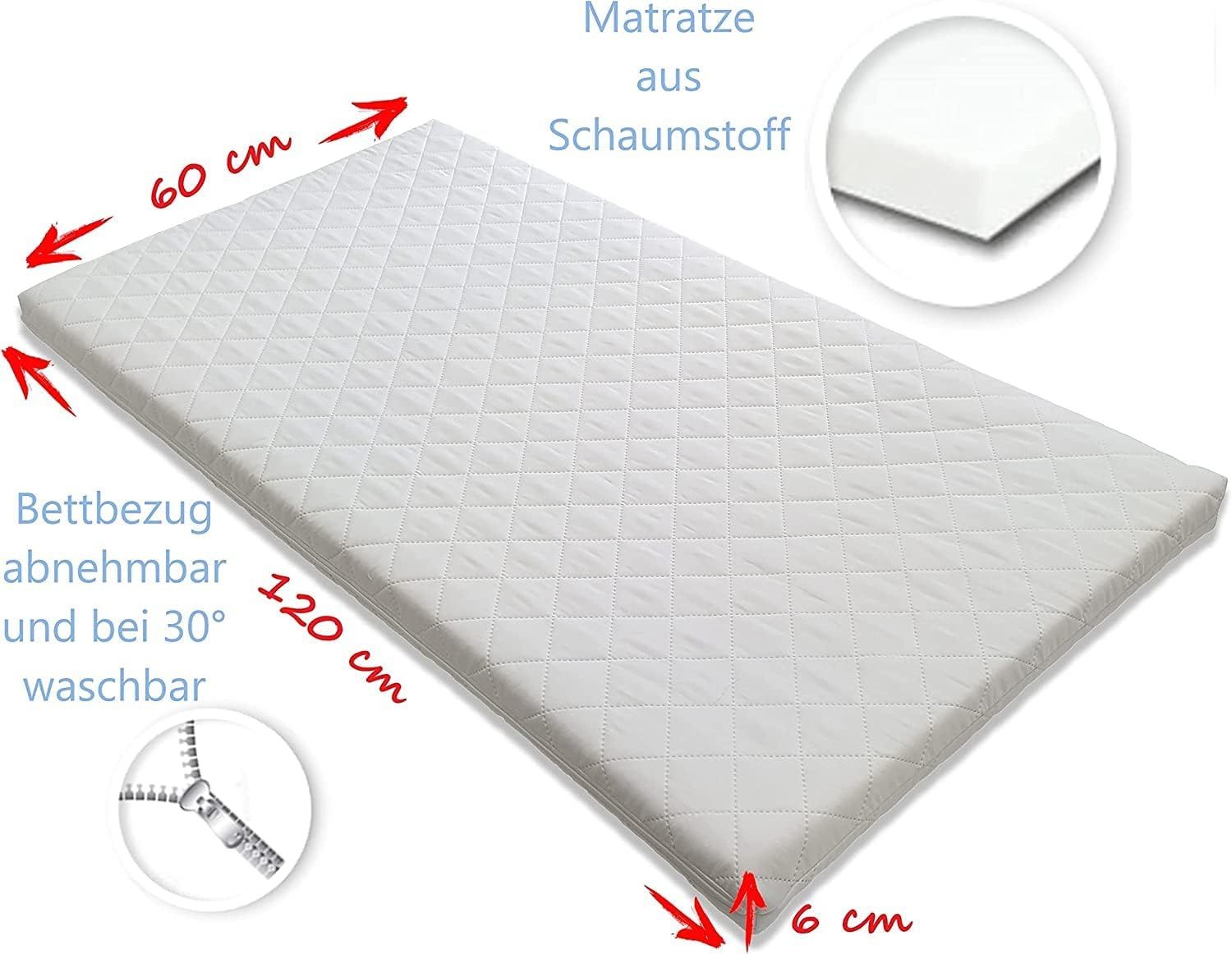 NEXAMARKET 16 Teiliges Babybett Kinderbett und Bettwäsche komplett Set Timmi inkl. Matratze höhenverstellbar für Neugeborene Babys und Kleinkinder aus Massivholz (Grau - Teddybär Mond)