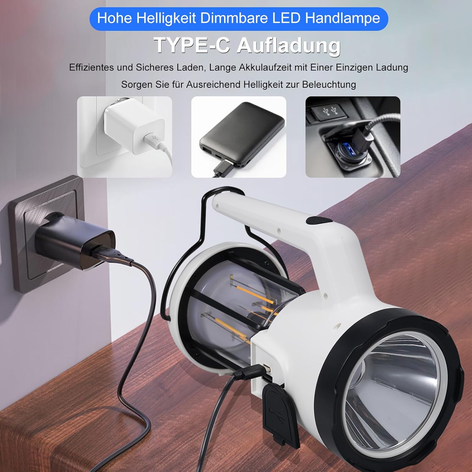 NEXAMARKET LED Campinglampe,IP64 Wasserdicht Aufladbar Camping Laterne, Eingebaute 3600mAh Akku, 3 Lichtmodi Taschenlampe für Abenteuer, Wandern, Angeln, SOS,