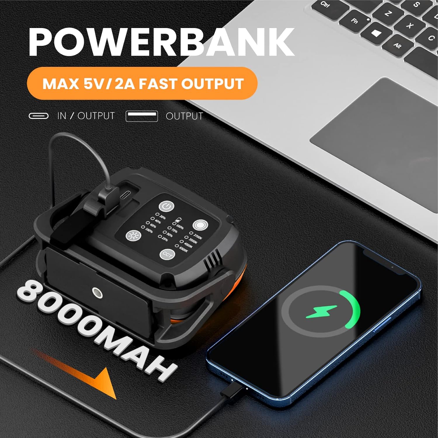 NEXAMARKET COB LED Akku Werkstatt Strahler Arbeitsleuchte Tragbar mit Magnet, 2200Lm Hohe Helligkeit Dimmbar, 8000mAh mit Powerbank Funktion, Lampe für Camping Baustelle Autowerkstätten