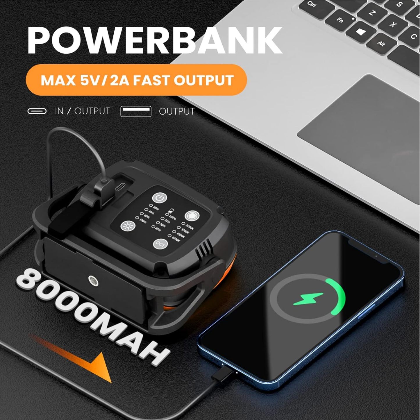NEXAMARKET COB LED Akku Werkstatt Strahler Arbeitsleuchte Tragbar mit Magnet, 2200Lm Hohe Helligkeit Dimmbar, 8000mAh mit Powerbank Funktion, Lampe für Camping Baustelle Autowerkstätten
