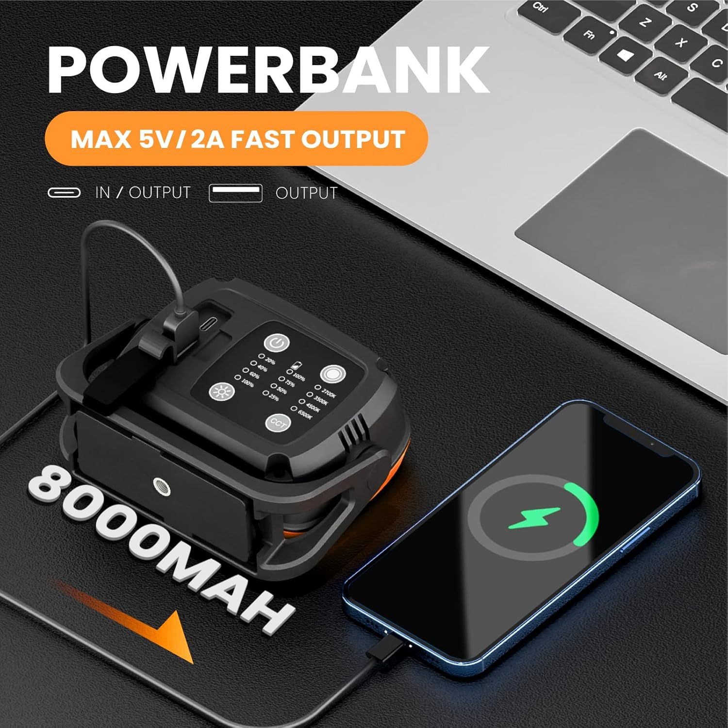 NEXAMARKET COB LED Akku Werkstatt Strahler Arbeitsleuchte Tragbar mit Magnet, 2200Lm Hohe Helligkeit Dimmbar, 8000mAh mit Powerbank Funktion, Lampe für Camping Baustelle Autowerkstätten