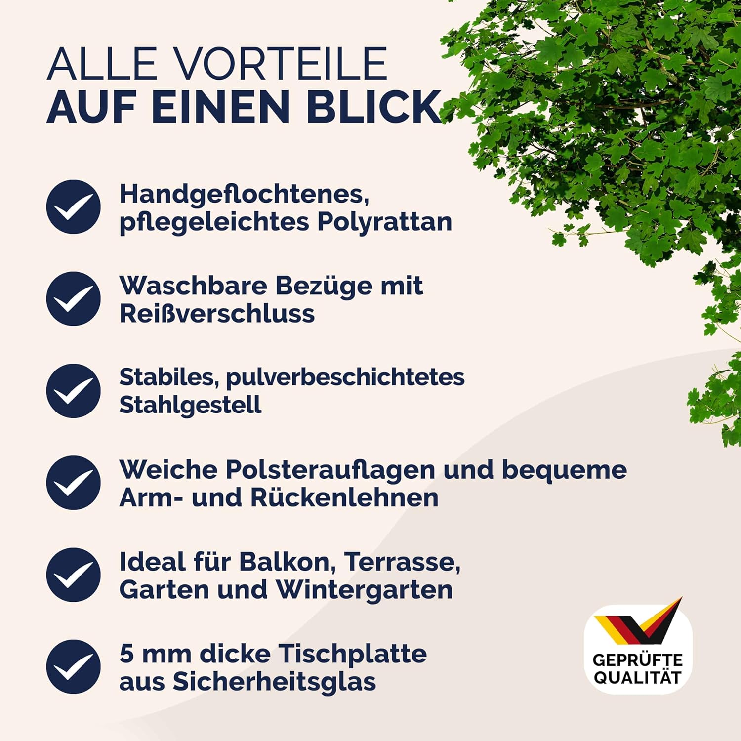 NEXAMARKET Gartenmöbel Set Wetterfest 4 Personen Outdoor inkl. Auflagen Polyrattan 2 Sessel Gartenbank Tisch Garten Terrasse Balkon Möbel Lounge Creme