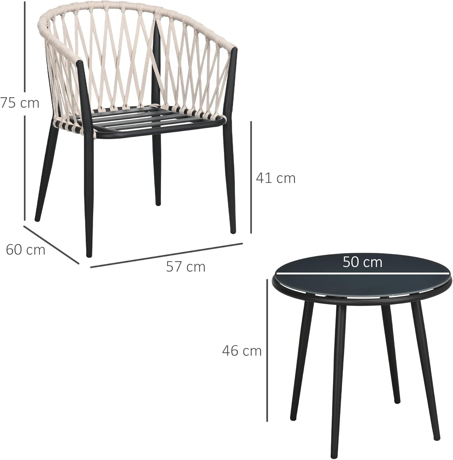 NEXAMARKET 3tlg. Gartenmöbel Set, Garten-Bistroset inkl. 1 Tisch, 2 Stühlen mit Sitzkissen, Balkon-Set, Gartengarnitur für Terrasse, Balkon, Stahl, Grau