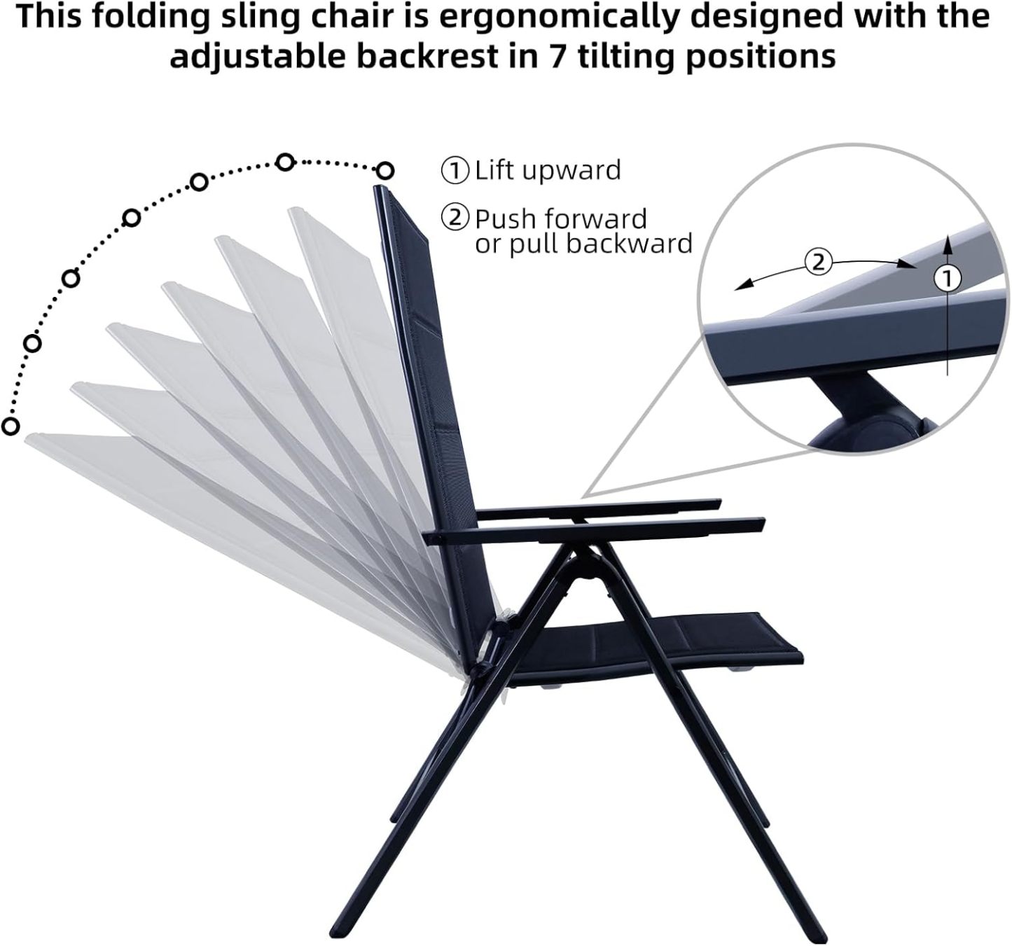 NEXAMARKET Gartenstühle Alu 2er Set,Gartenstuhl Hochlehner Klappbar, Balkonstühle 7-Fach Verstellbar bis 150kg Dunkelgaru,Modell:Luxcomfort,CushHom
