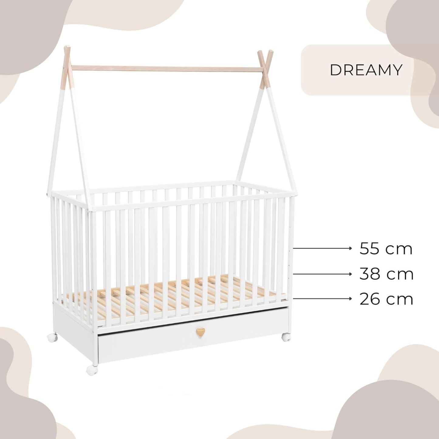 NEXAMARKET Weiss Babybett mit Schubladen 60x120 - Baby Bett - Kinderbett 60x120 ab 3 Jahr - Beistellbett Baby - Kinder Bett - Maserholz Kinderbetten