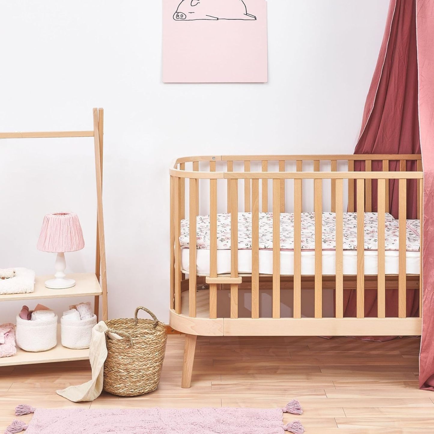 NEXAMARKET MEBLE Gitterbett 140x70 cm - 2in1 Babybett Kinderbett - Principal Beistellbett Baby aus Holz - Bett Baby Mitwachsend - Kinderbett umbaubar - Jugendbett - Holz