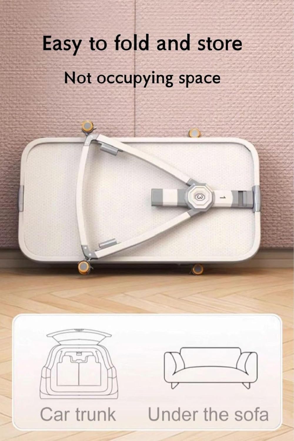 NEXAMARKET 3in1 Baby Beistellbett Reisebett, Babybetten, Mit Rollen, Sechs Ebenen Stufen Höhenverstellung, Wiege, Höhenverstellug und Einstellung der Neigung der Matratze (Goldgrau)